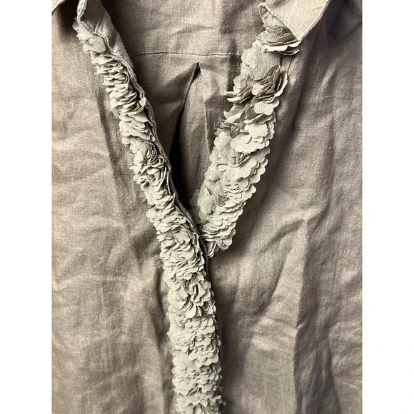 Chicos Linen Long Sleeve Floral Appliqué Boho Button Down Shirt Top Woman's 1 - Picture 5 of 9